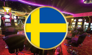 Casino i bakgrunden och svensk flagga i förgrunden